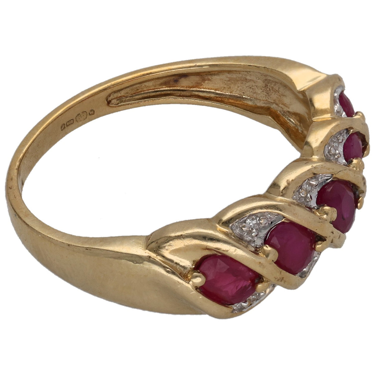 9ct Gold Ruby & 0.04ct Diamond Dress/Cocktail Ring Size N