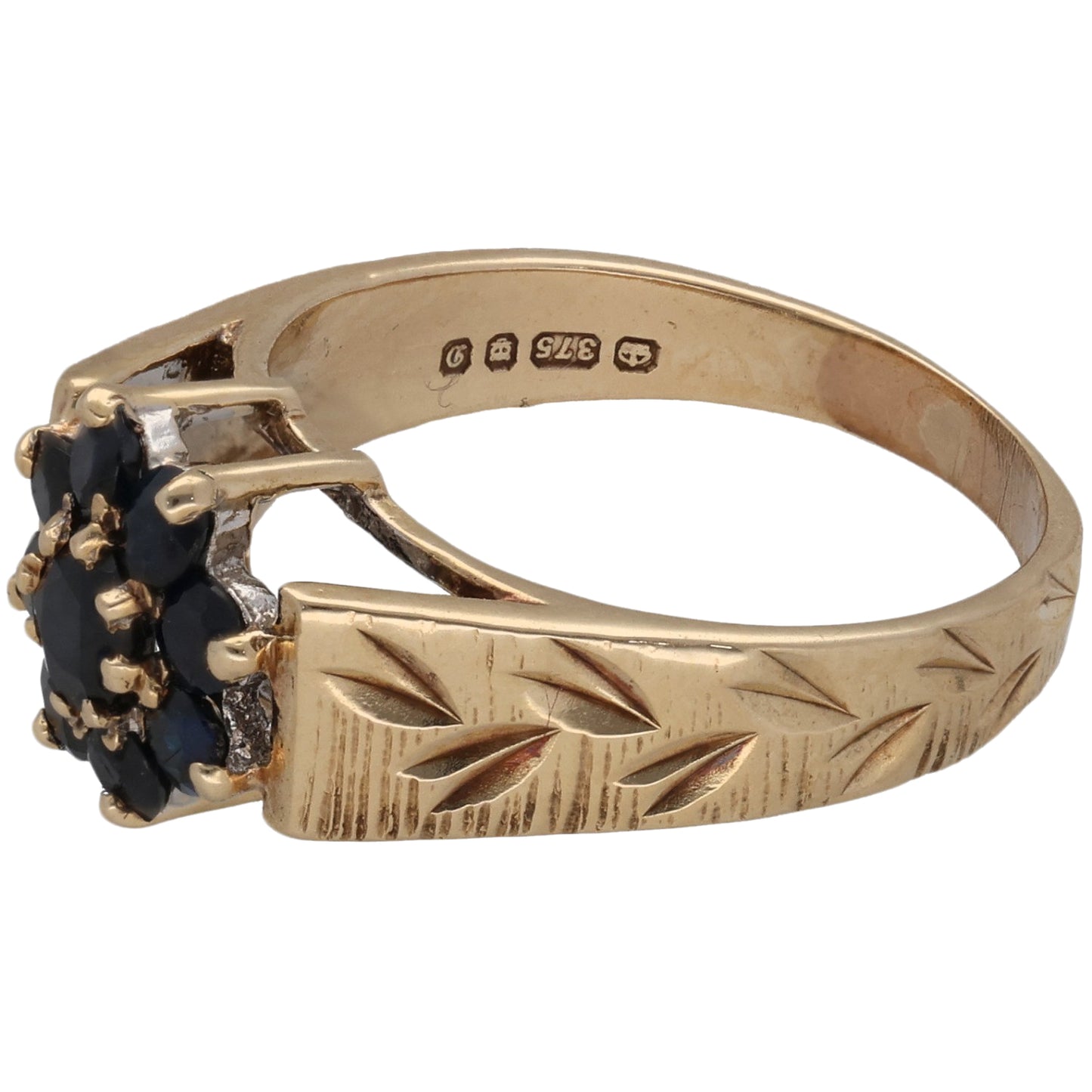 9ct Gold Sapphire Cluster Ring Size M