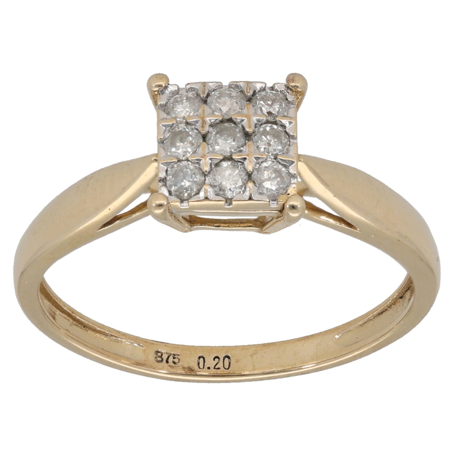 9ct Gold 0.20ct Diamond Cluster Ring Size M