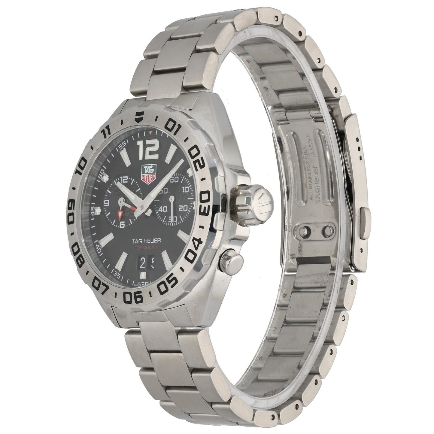 Tag Heuer Formula 1 WAZ111A, black 41mm stainless steel case with subdials and date, angle front image