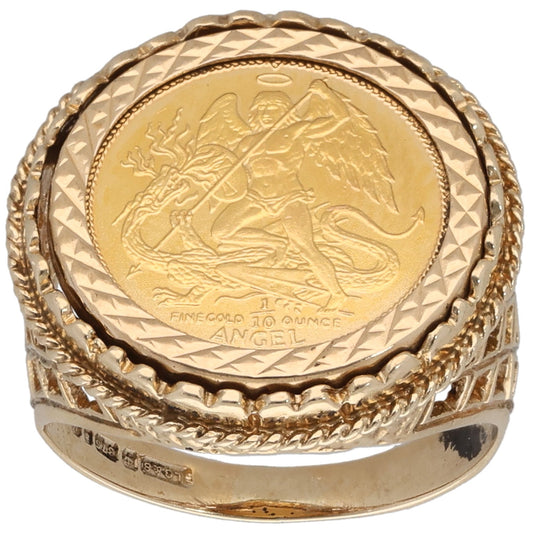 9ct Gold 1/10 Oz Angel Coin Ring Size M