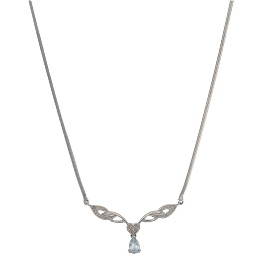 9ct White Gold 0.015ct Diamond & Topaz Fancy Necklace 16"