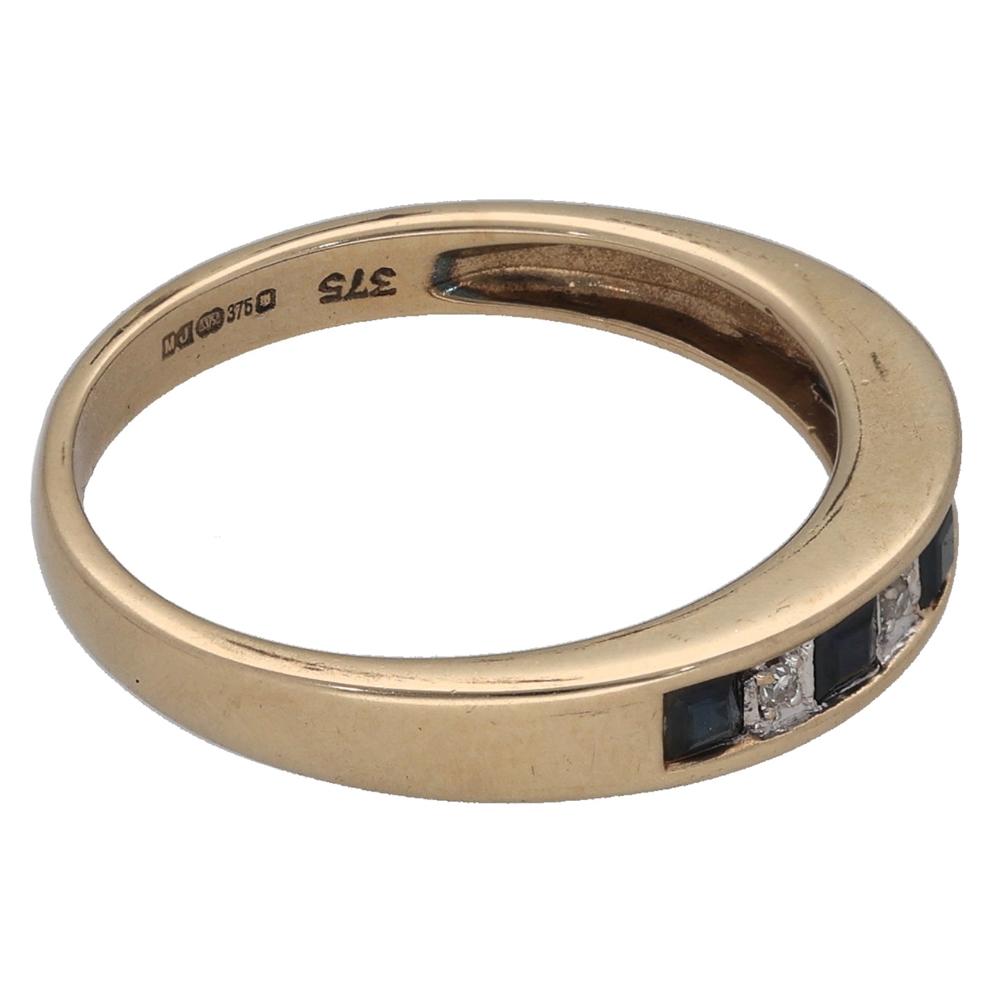 9ct Gold Sapphire & 0.04ct Diamond Half Eternity Ring Size N