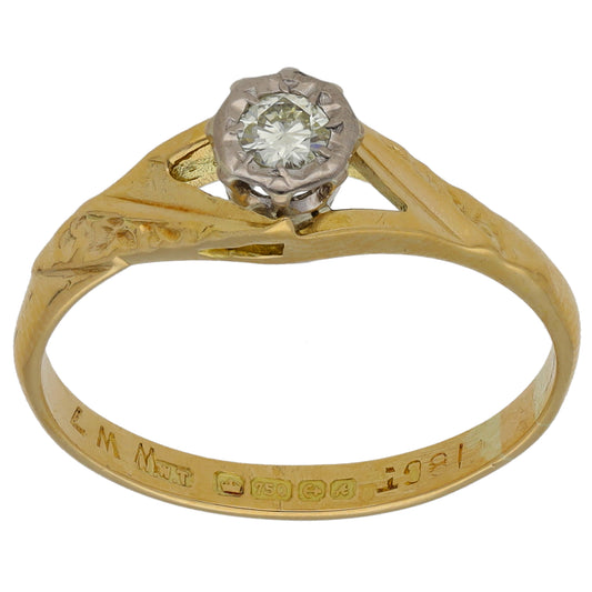 18ct Gold 0.15ct Diamond Solitaire Ring Size P