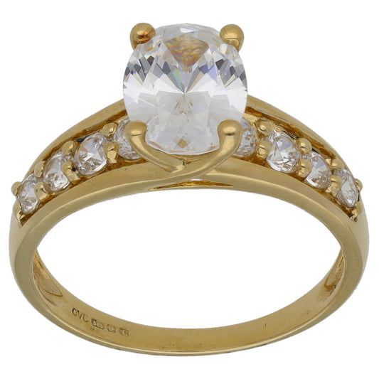 14ct Gold Cubic Zirconia Single Stone Ring with Accent Stones Size P