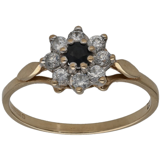 9ct Gold Sapphire & Cubic Zirconia Single Stone Ring With Accents Size M