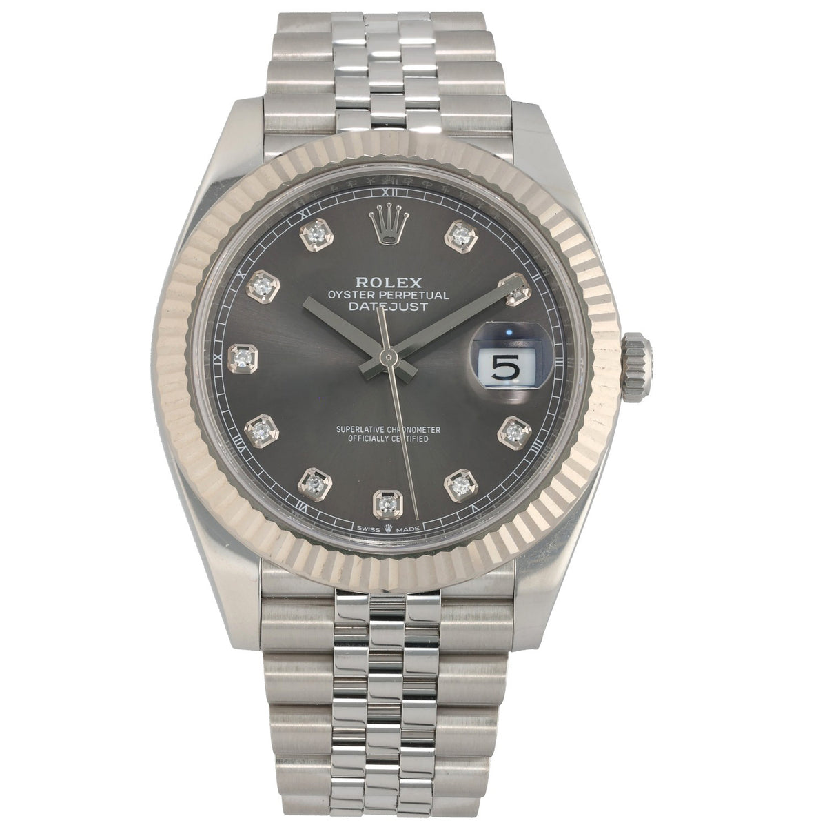 Rolex Datejust 41 126334, grey dial, fluted bezel on Jubilee bracelet