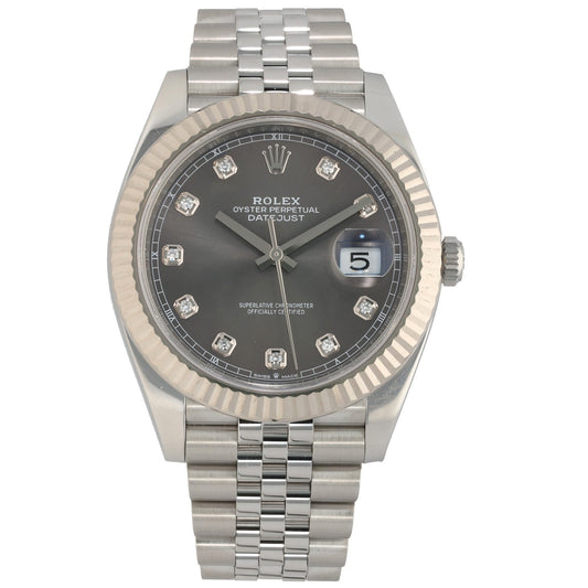 Rolex Datejust 41 126334, grey dial, fluted bezel on Jubilee bracelet