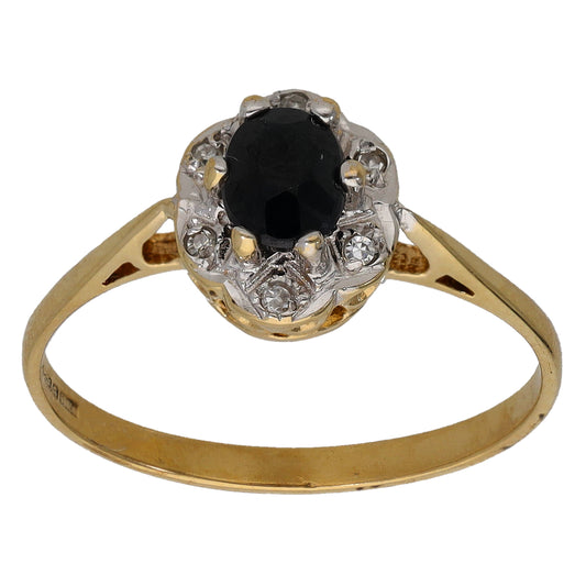 9ct Gold Sapphire & 0.03ct Diamond Dress/Cocktail Ring Size L