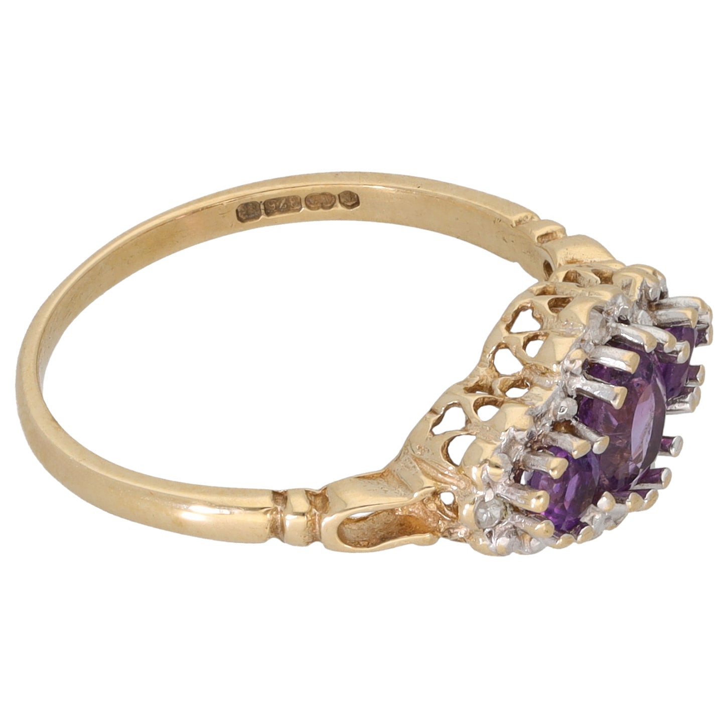 9ct Gold 0.02ct Diamond & Amethyst Dress/Cocktail Ring Size L