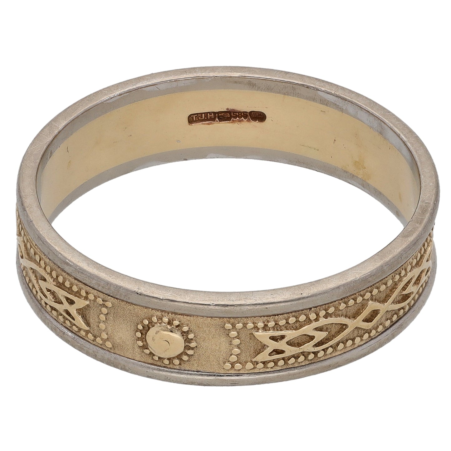 14ct Bi-Colour Gold Patterned Wedding Ring Size X