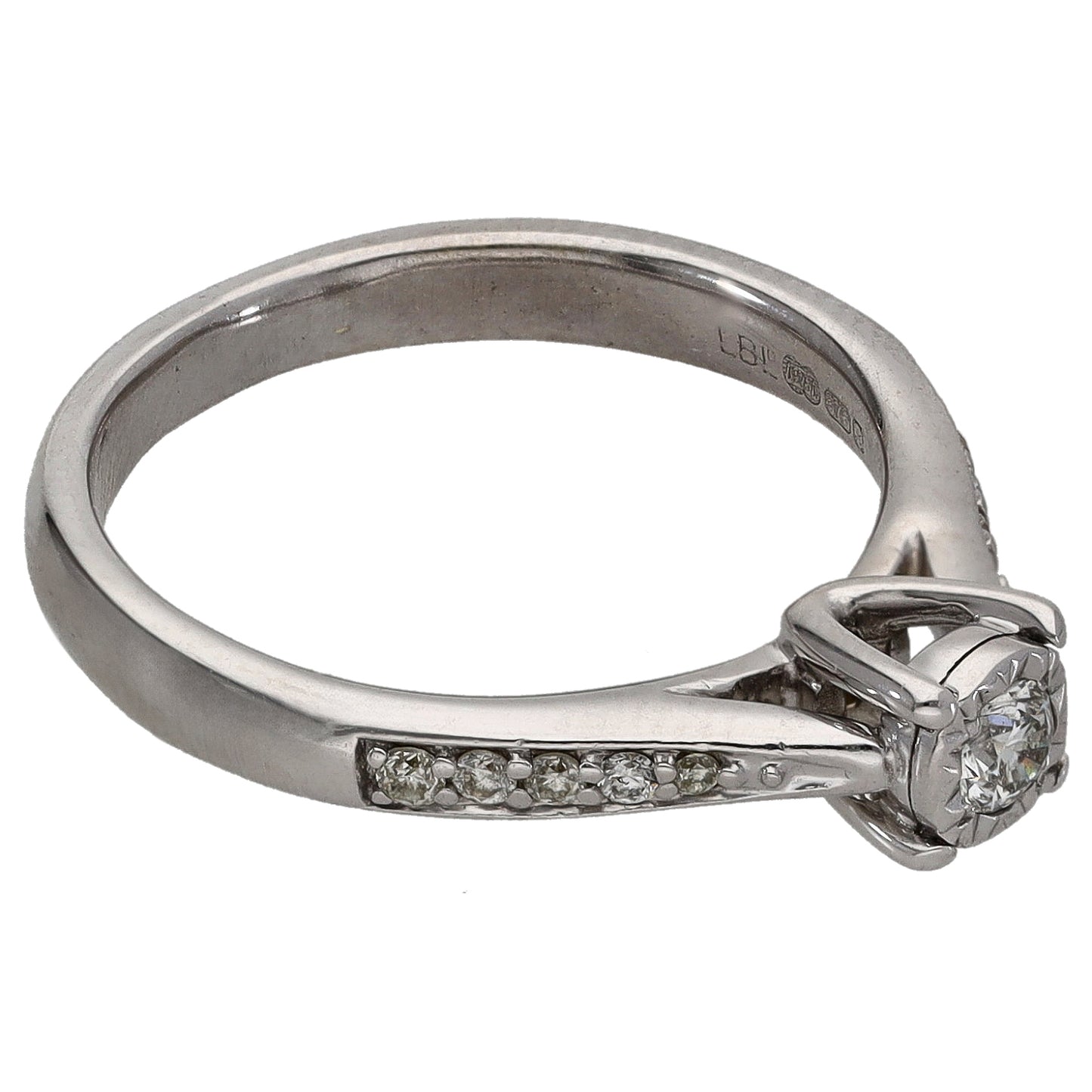 9ct White Gold 0.18ct Diamond Solitaire Ring With Accent Stones Size K