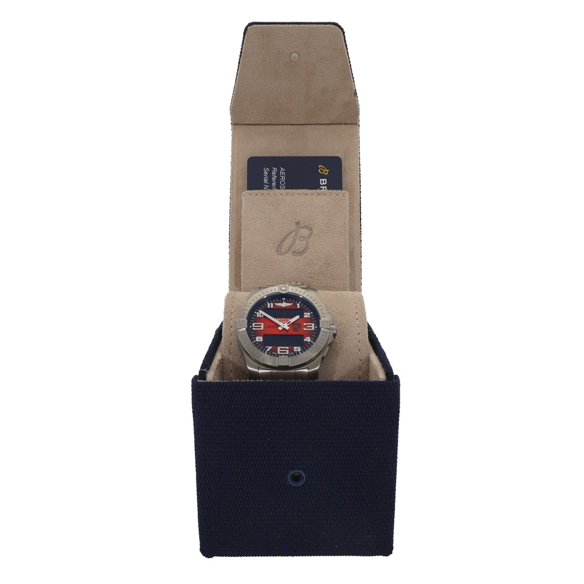 Breitling Aerospace EB7010 Titanium wristwatch in navy fabric pouch with brown leather strap cover