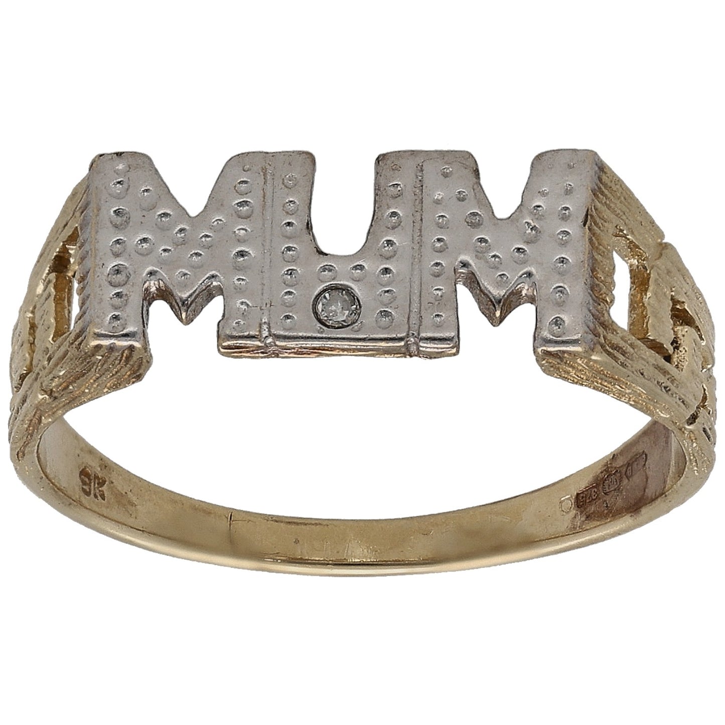 9ct Bicolour Gold 0.01ct Diamond Single Stone Mum/Mother Ring Size O