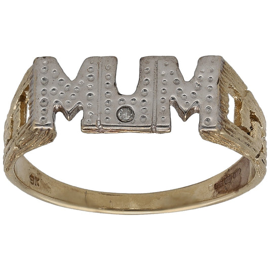 9ct Bicolour Gold 0.01ct Diamond Single Stone Mum/Mother Ring Size O