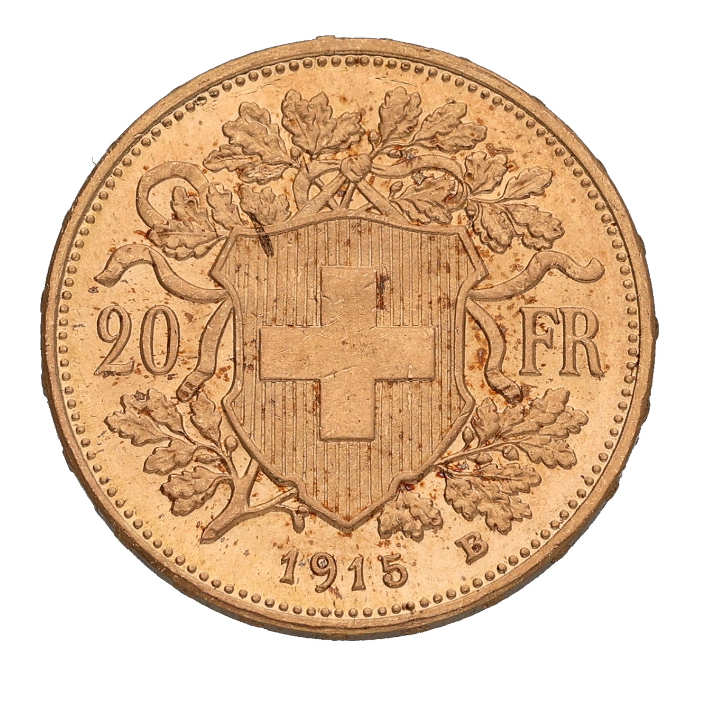 22ct Gold Helvetia Swiss 20 Francs Coin 1915