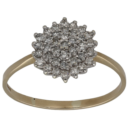Gold diamond cluster ring with round prong-set center cluster