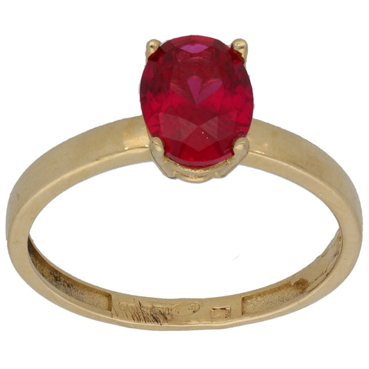 14ct Gold Man Made Ruby Single Stone Ring Size M