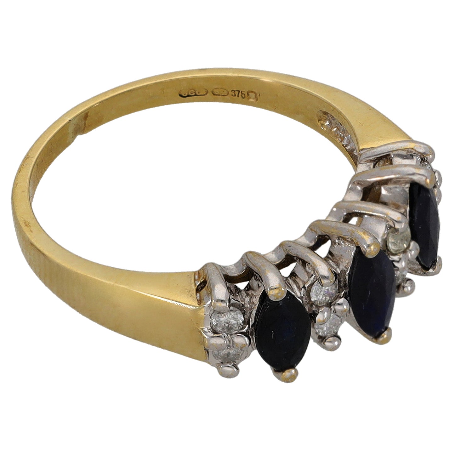 9ct Gold Sapphire & 0.16ct Diamond Dress/Cocktail Ring Size L