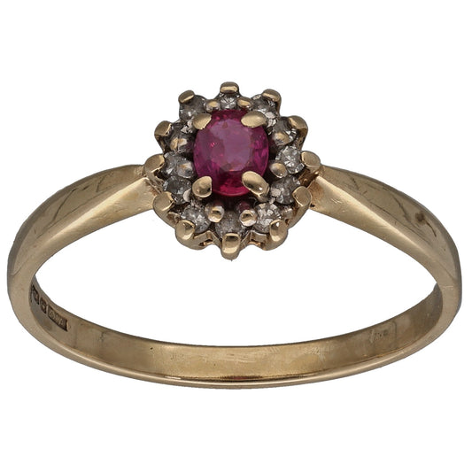 9ct Gold Ruby & 0.10ct Diamond Dress/Cocktail Ring Size Q