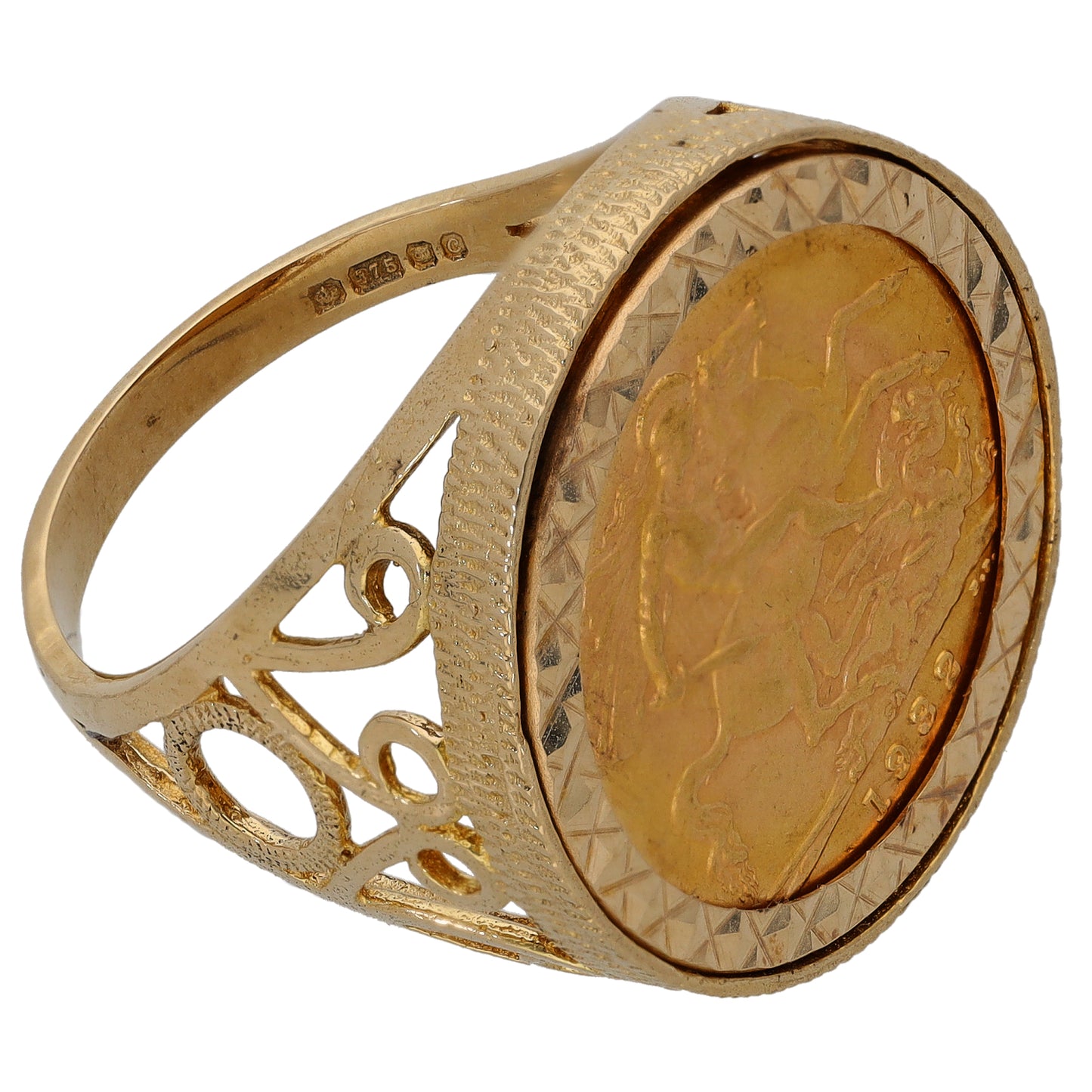 9ct Gold Full Sovereign Coin Ring Size W