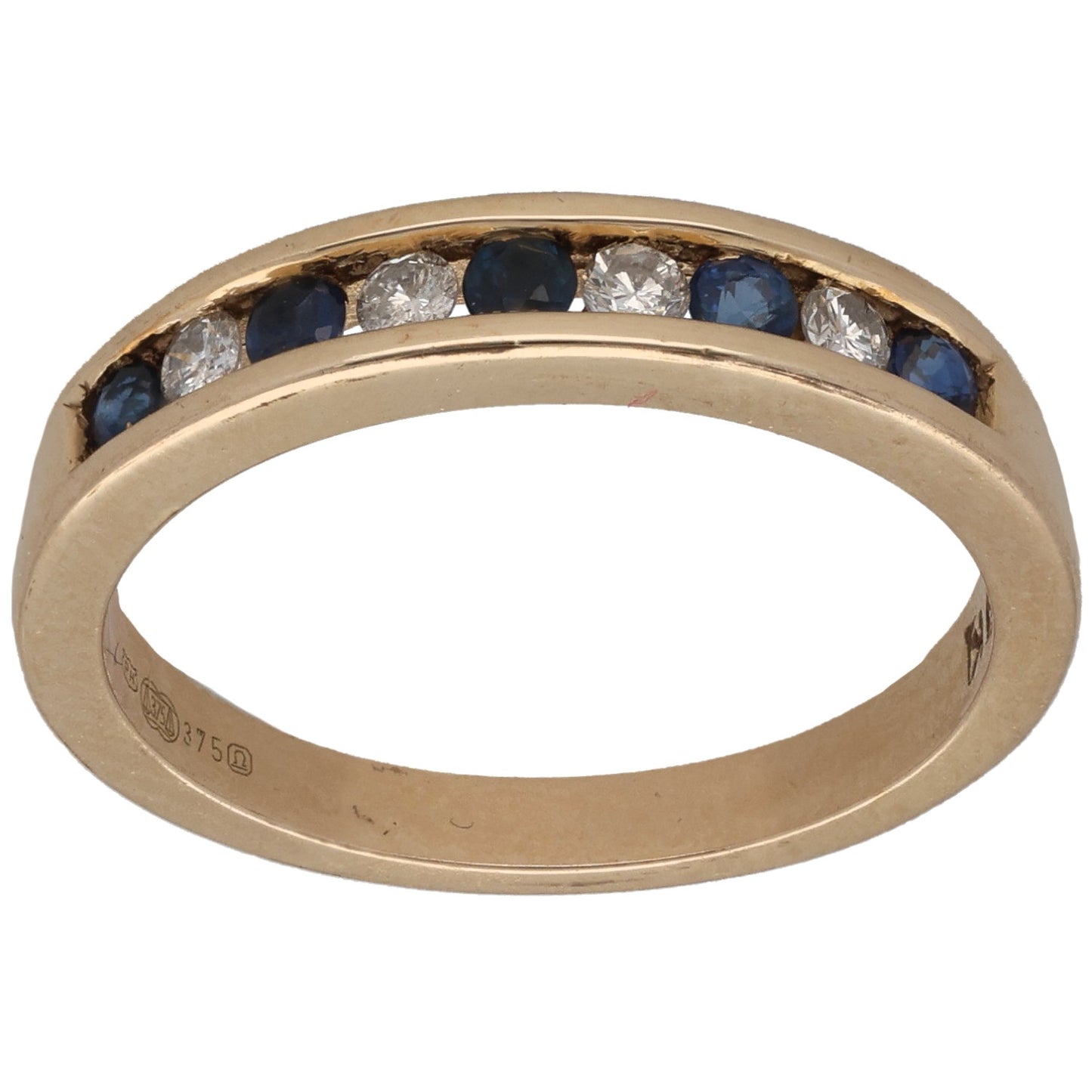 9ct Gold Sapphire & 0.08ct Diamond Half Eternity Ring Size N