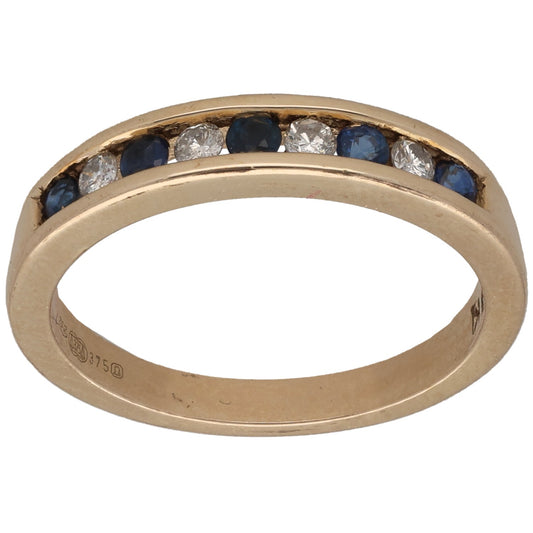 9ct Gold Sapphire & 0.08ct Diamond Half Eternity Ring Size N