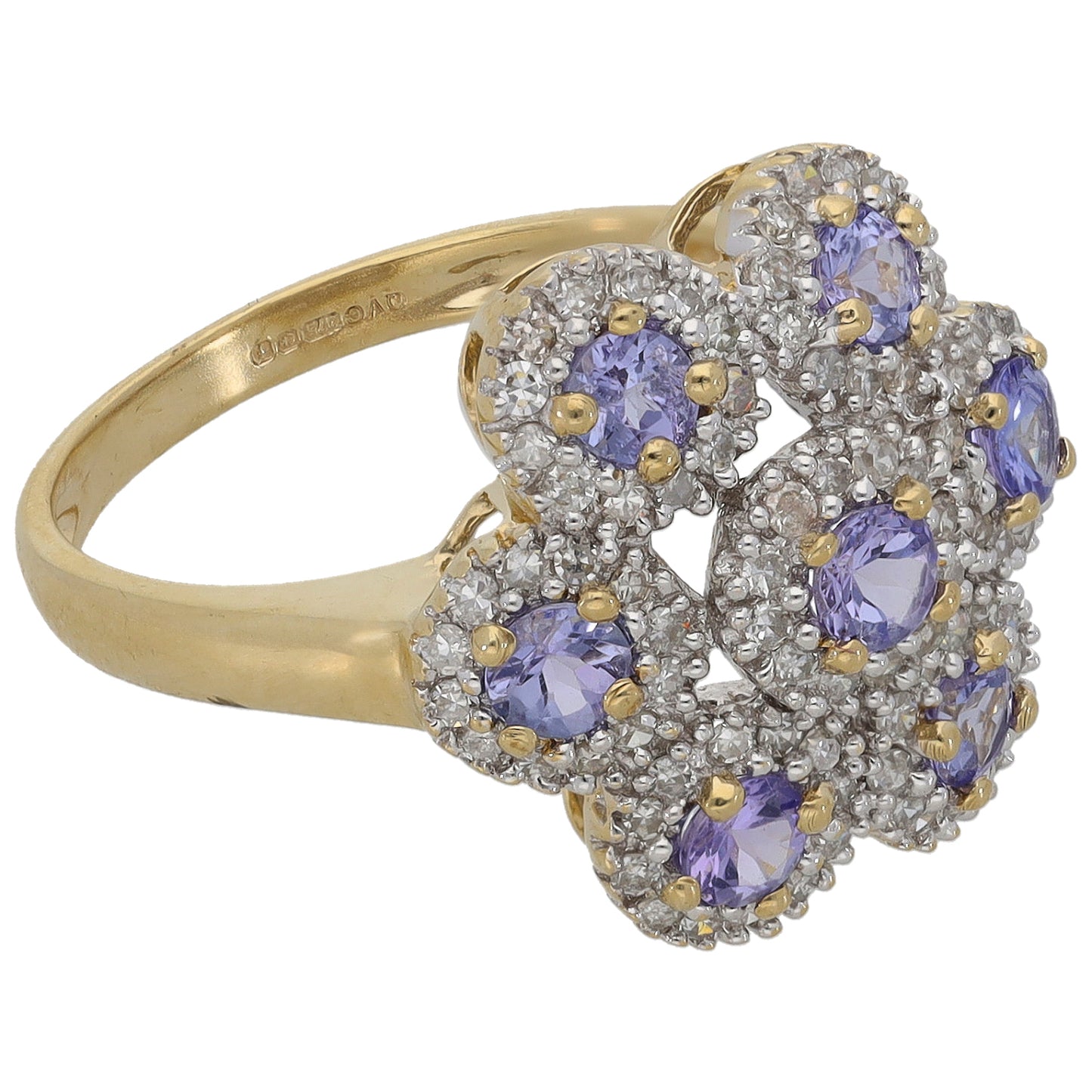 9ct Gold Tanzanite & 0.42ct Diamond Dress/Cocktail Ring Size L