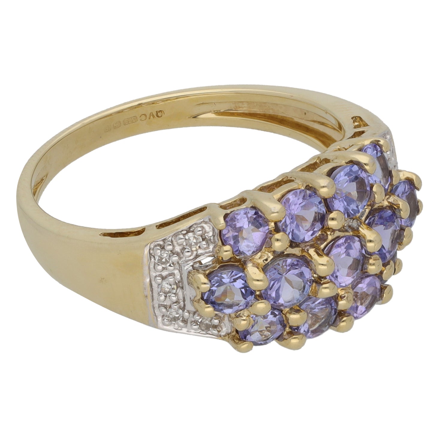 9ct Gold Tanzanite & 0.05ct Diamond Dress/Cocktail Ring Size M