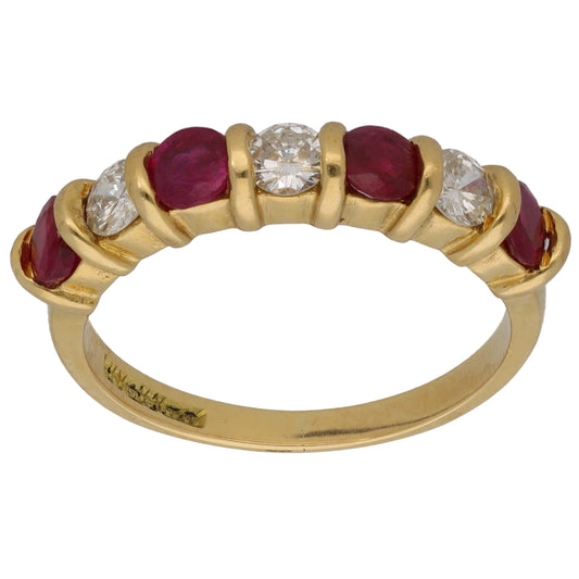 18ct Gold 0.45ct Diamond & Glass Filled Ruby Half Eternity Ring Size N
