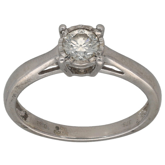 9ct White Gold 0.33ct Diamond Solitaire Ring Size L