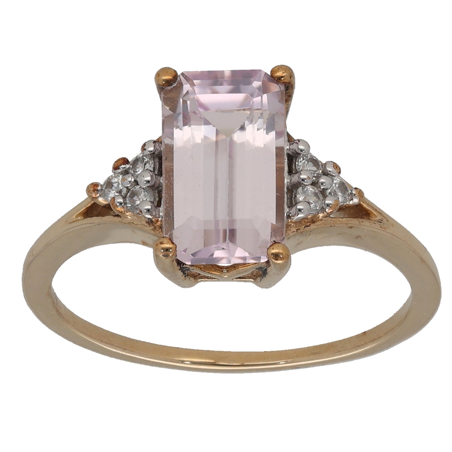 9ct Gold Kunzite & Imitation Single Stone Ring with Accent Stones Size P