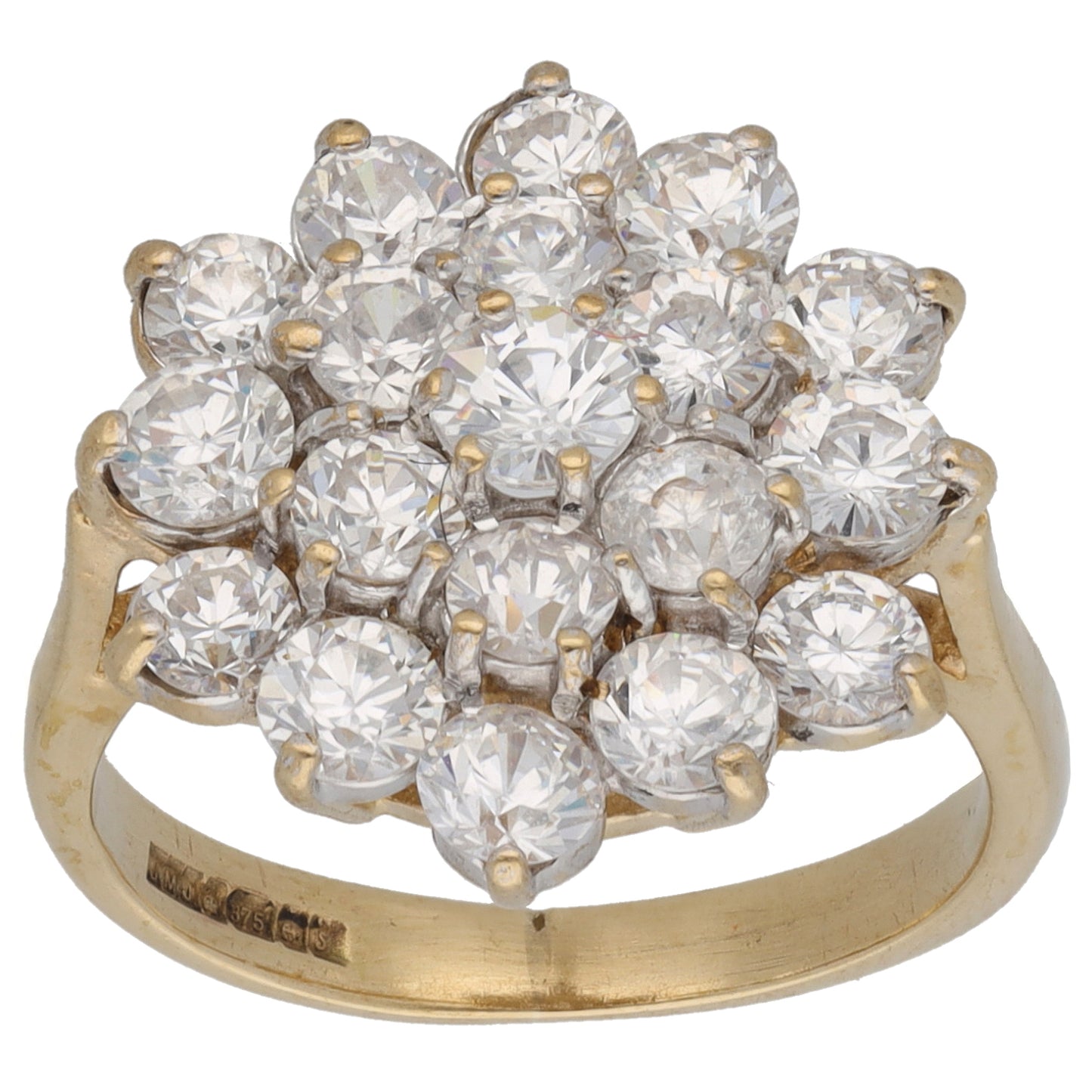 9ct Gold Cubic Zirconia Cluster Ring Size L