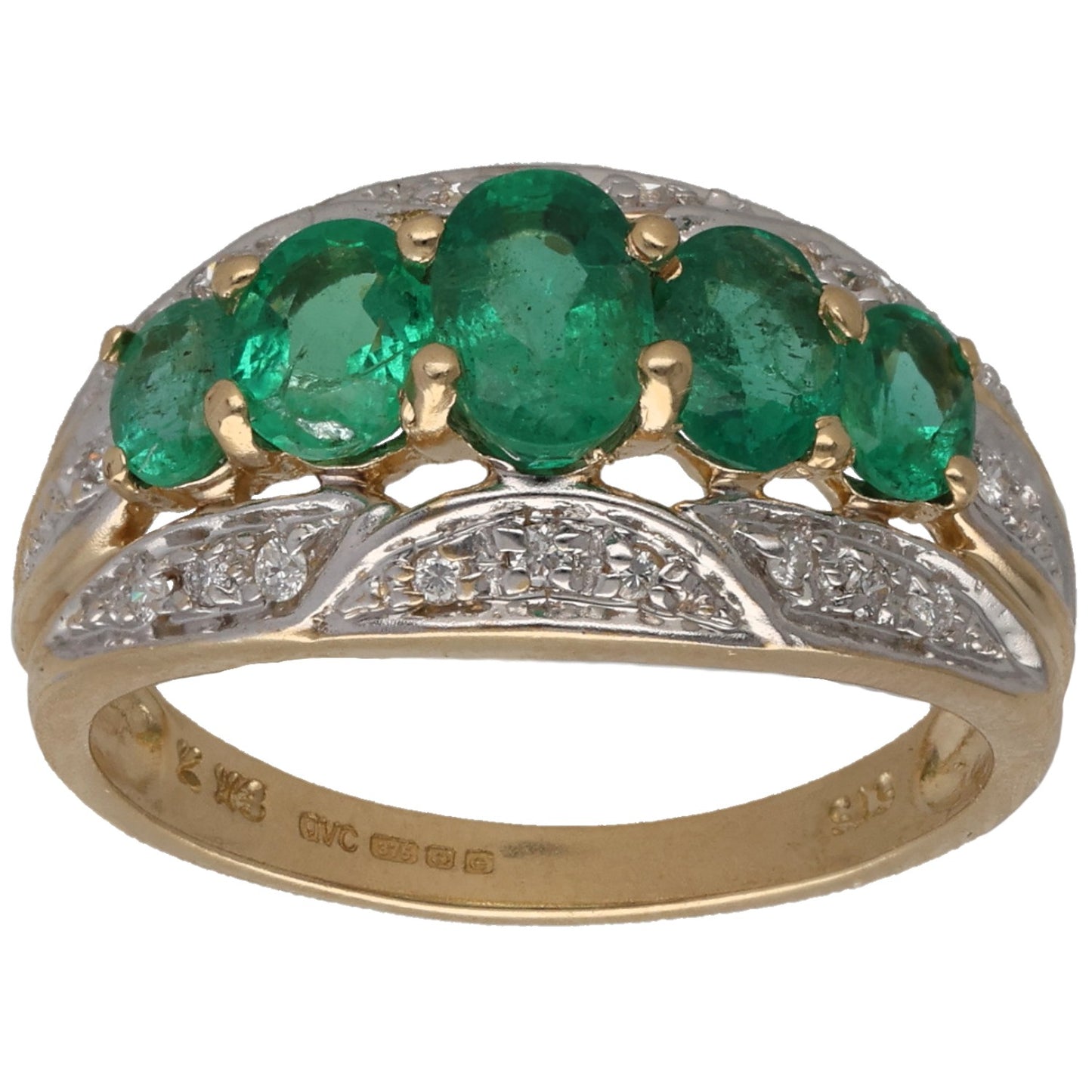 9ct Gold Emerald & 0.10ct Diamond Dress/Cocktail Ring Size O