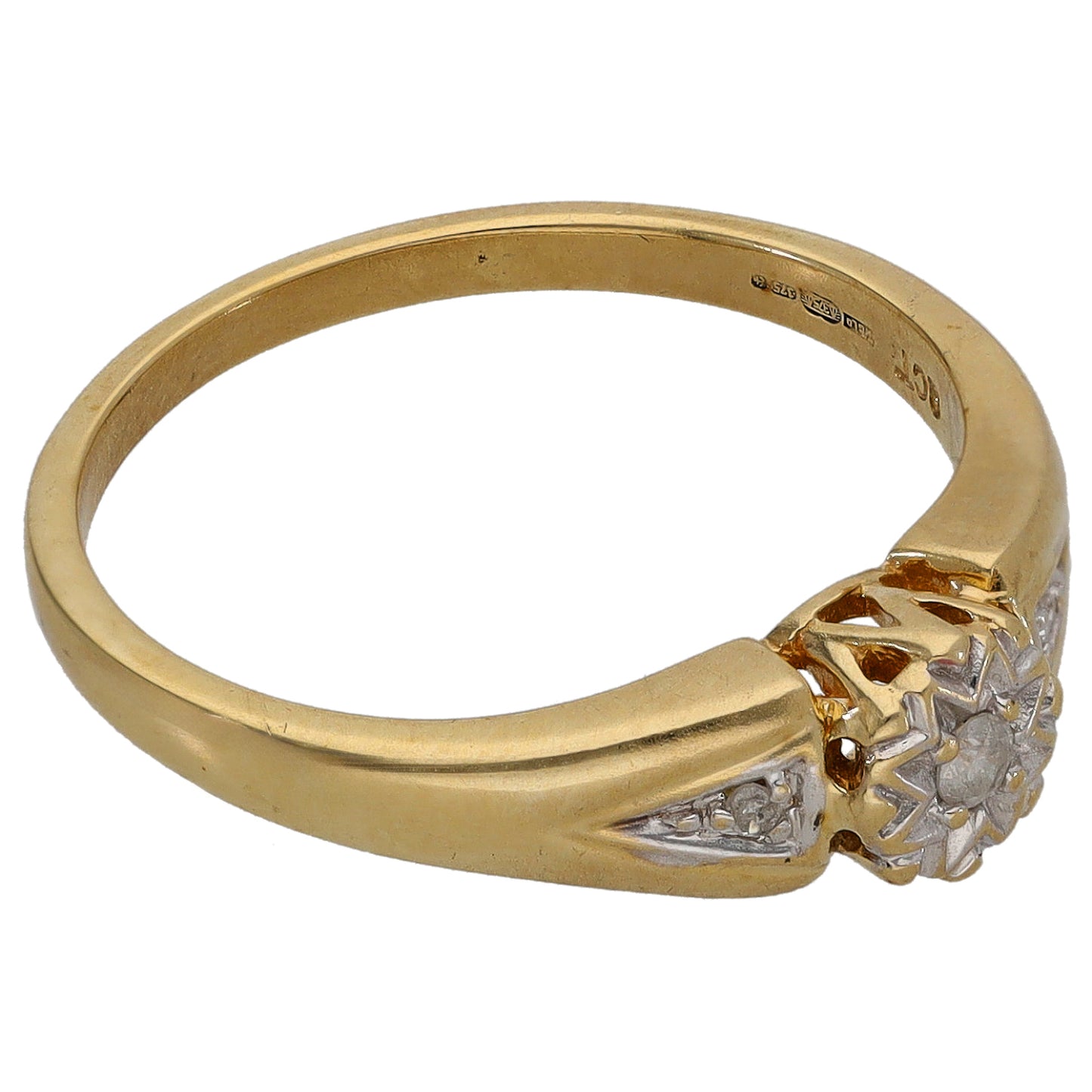 9ct Bicolour Gold 0.02ct Diamond Solitaire Ring With Accent Stones Size O