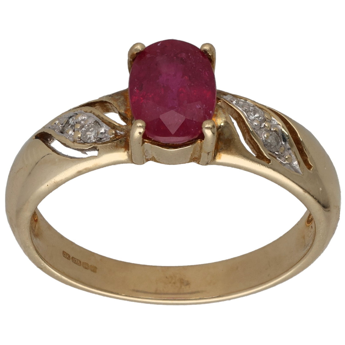 9ct Gold Ruby & 0.02ct Diamond Dress/Cocktail Ring Size N