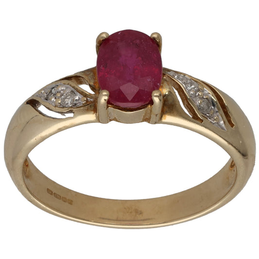 9ct Gold Ruby & 0.02ct Diamond Dress/Cocktail Ring Size N