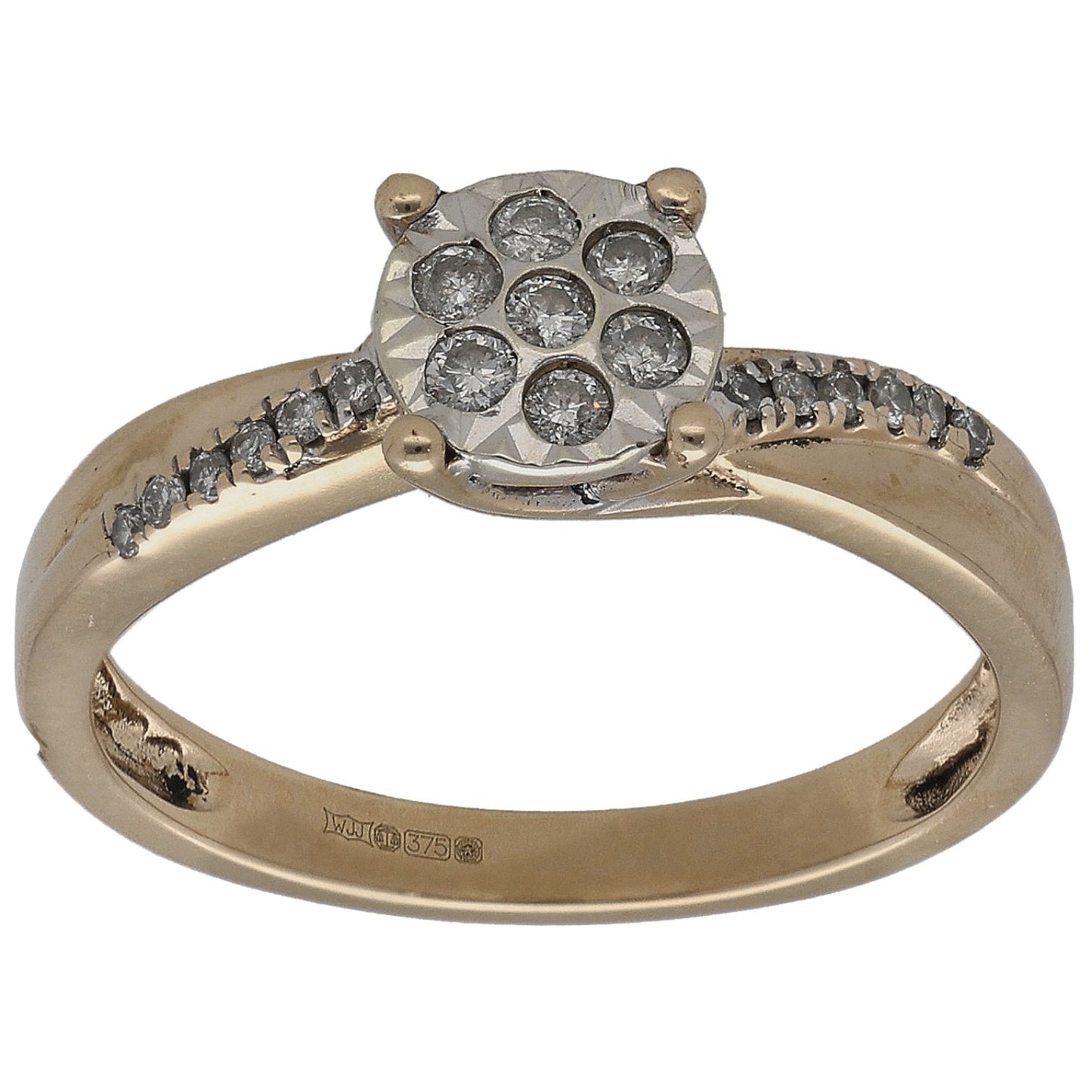 9ct Gold 0.20ct Diamond Cluster Ring Size M
