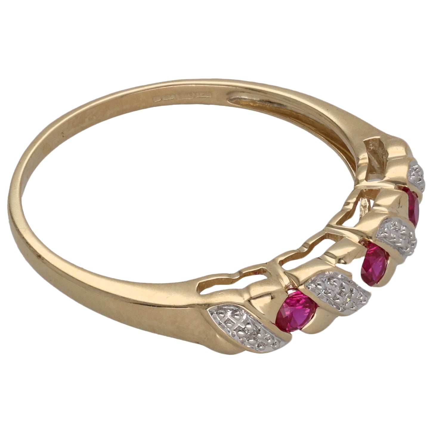 9ct Gold Ruby & 0.02ct Diamond Half Eternity Ring Size Q