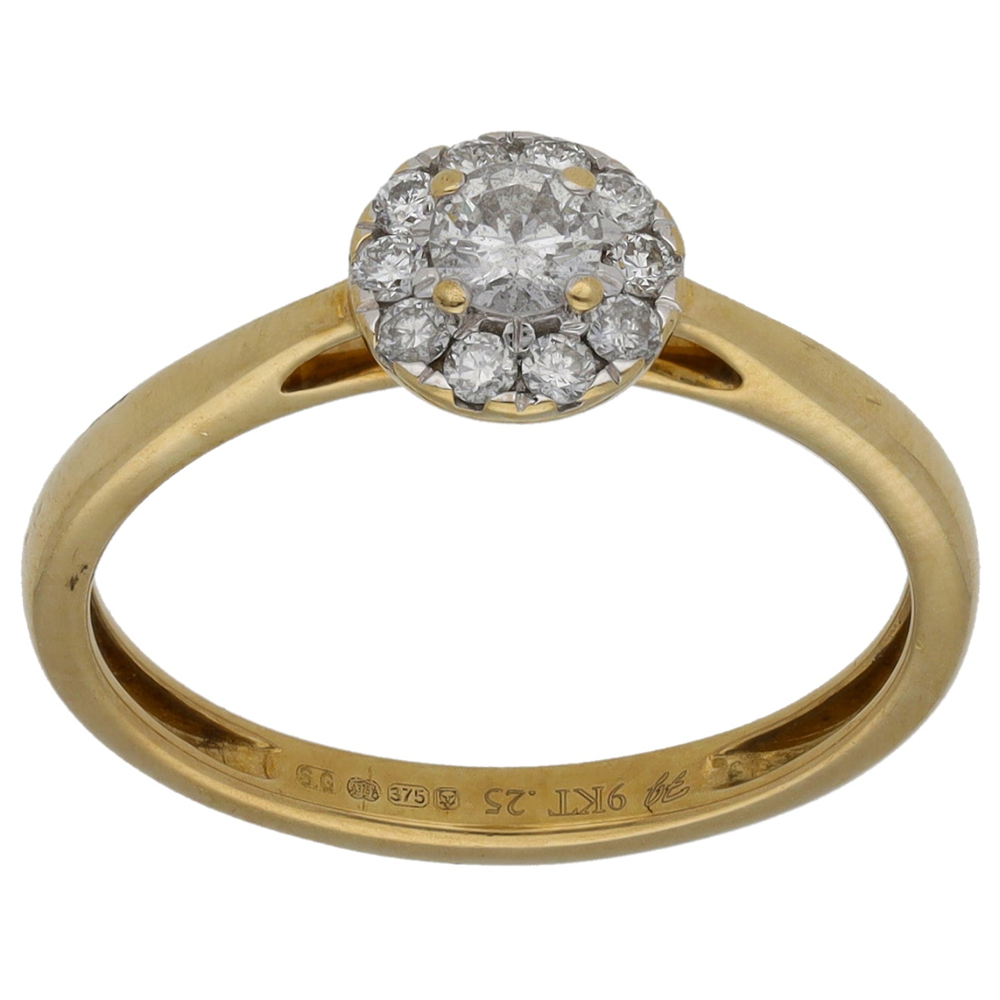 9ct Gold 0.25ct Diamond Cluster Ring Size L