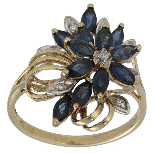 9ct Gold Sapphire & 0.04ct Diamond Dress/Cocktail Ring Size S