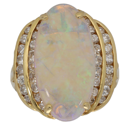 18ct Gold Opal & 1.02ct Diamond Dress/Cocktail Ring Size M