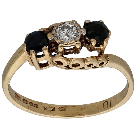 9ct Gold Sapphire & 0.10ct Diamond Trilogy Ring Size L