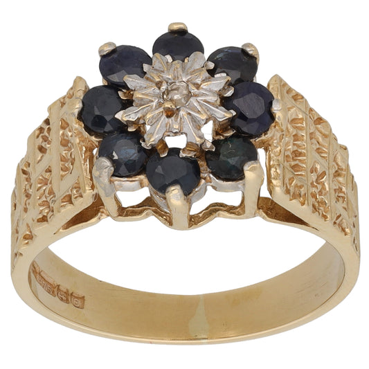 9ct Gold Sapphire & 0.01ct Diamond Dress/Cocktail Ring Size L
