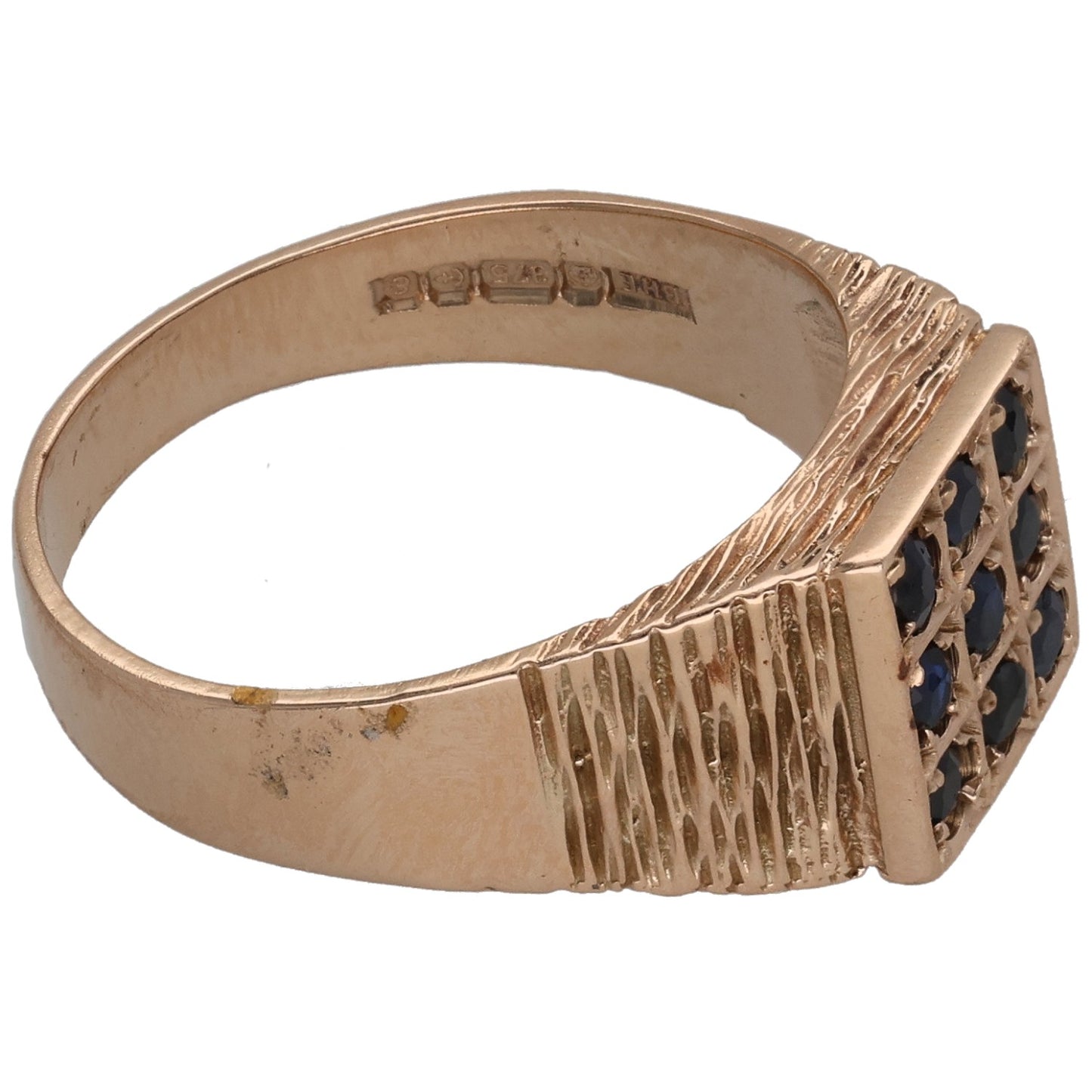 9ct Gold Sapphire Patterned Signet Ring Size P