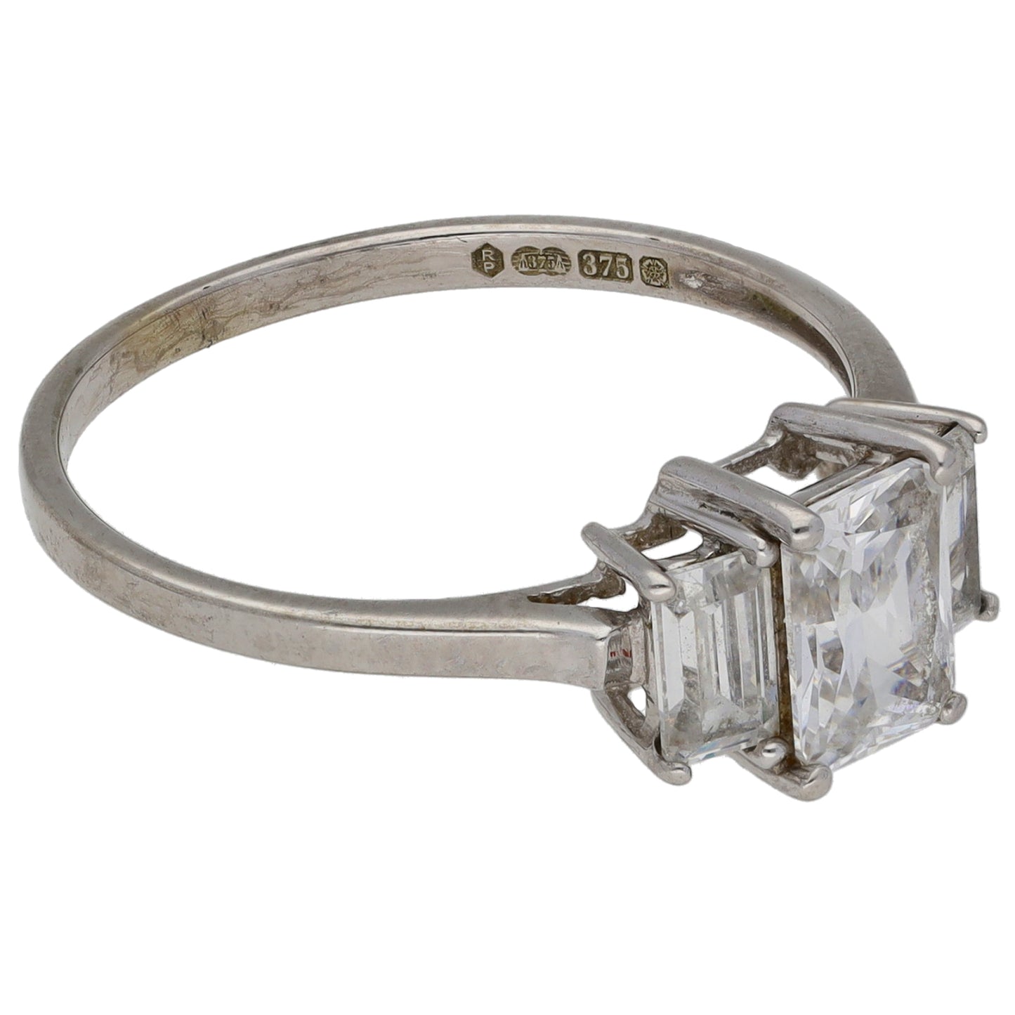 9ct White Gold Cubic Zirconia Three Stone Ring Size Q