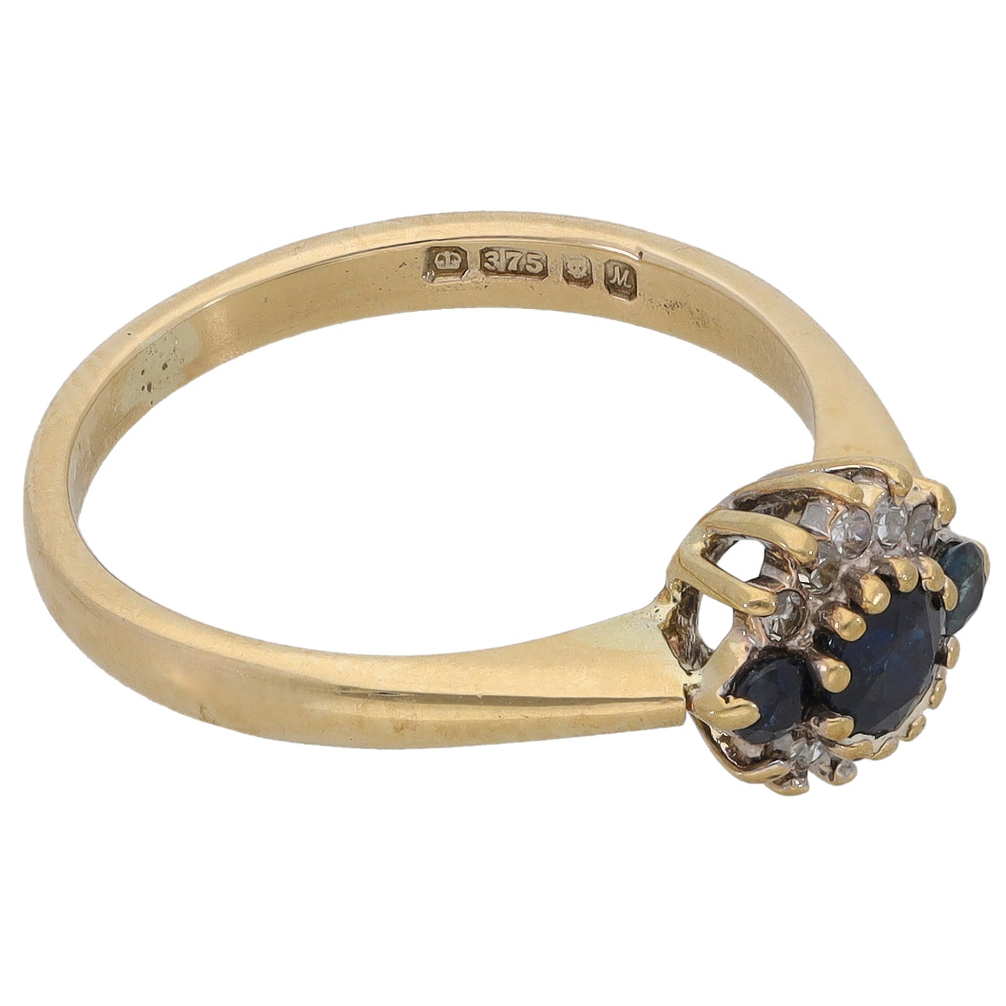 9ct Gold 0.10ct Diamond & Sapphire Cluster Ring Size L