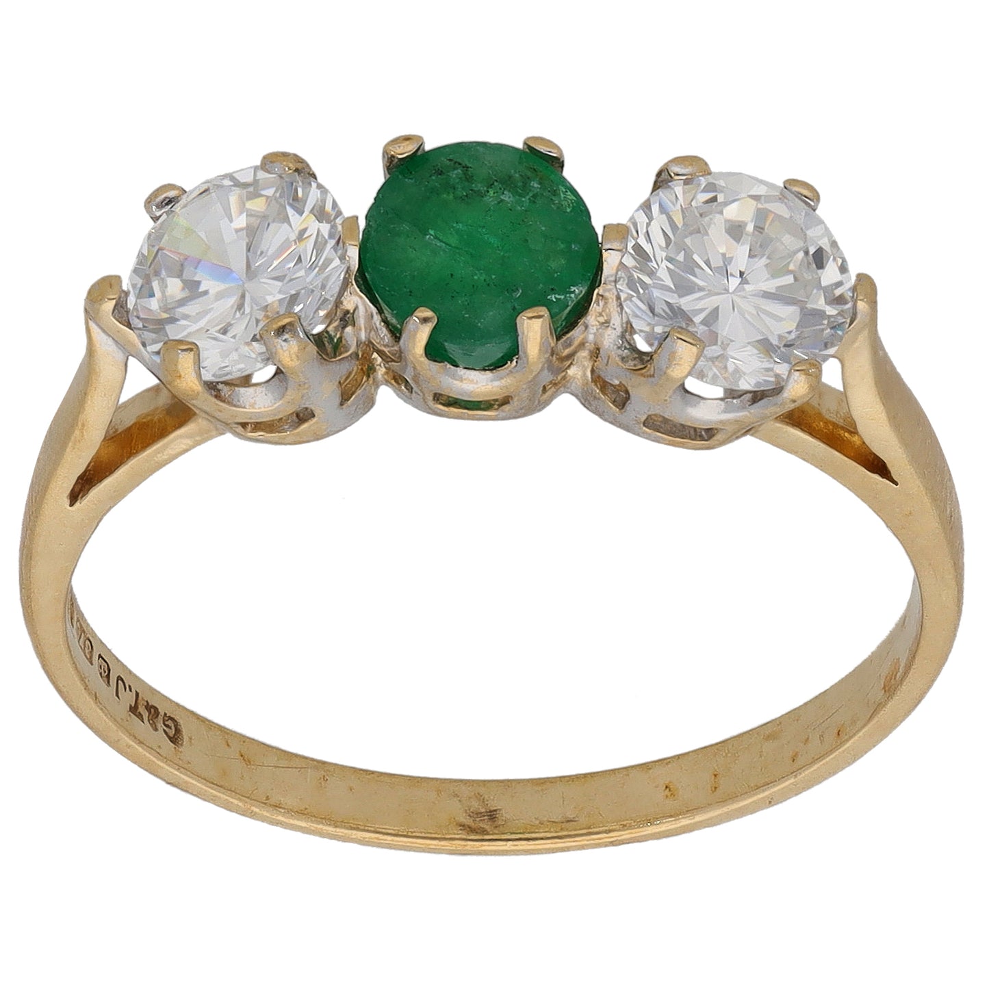 9ct Gold Emerald & Cubic Zirconia Trilogy Ring Size O