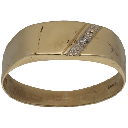 9ct Gold 0.01ct Diamond Patterned Single Stone Signet Ring Size X