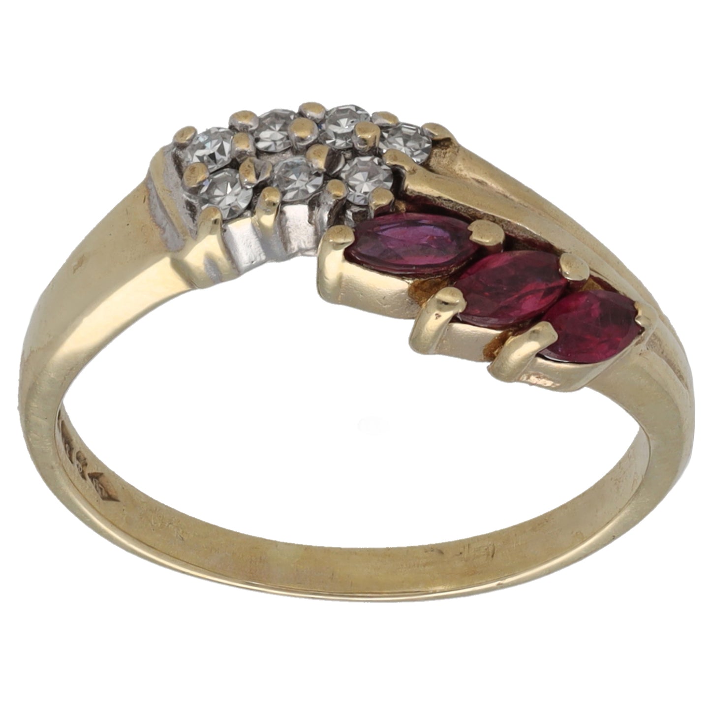 9ct Gold Ruby & 0.14ct Diamond Dress/Cocktail Ring Size L